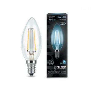 Лампа Gauss LED Filament Candle E14 5W 4100К 1/10/50   свеча  нейтральная
