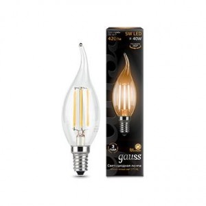 Лампа Gauss LED Filament Candle tailed E14 5W 2700K 1/10/50 свеча на ветру теплая 
