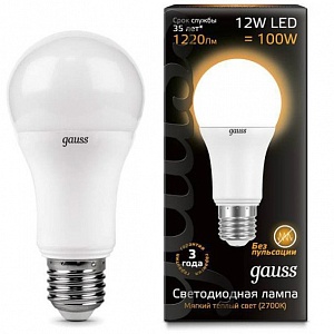 Лампа GAUSS  Globe 12W A60 E27 2700K   теплая